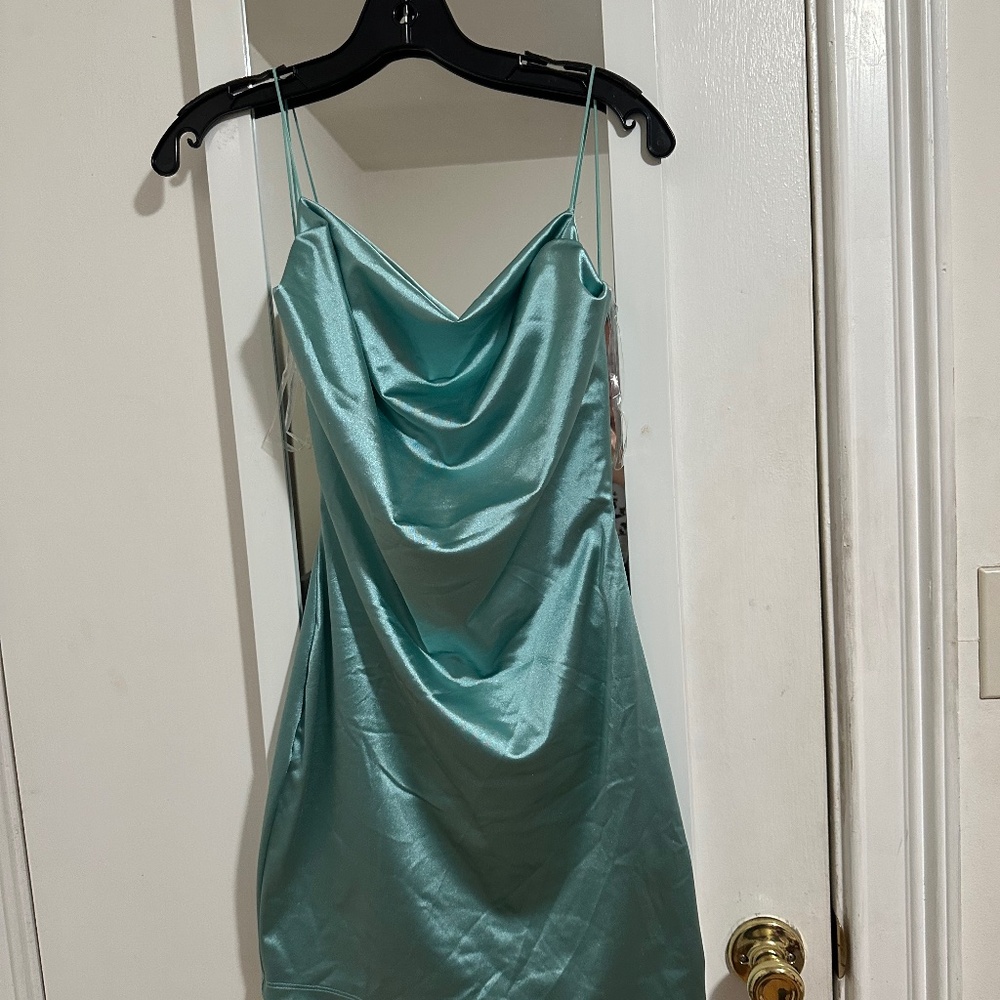 Windsor Teal open back mini dress
